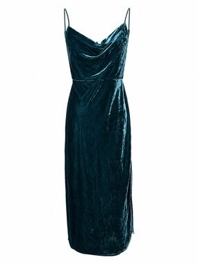 Anthro Teal Velvet Slip Midi Dress Cowl Neck Y2K Whimsigoth Chic-Small
